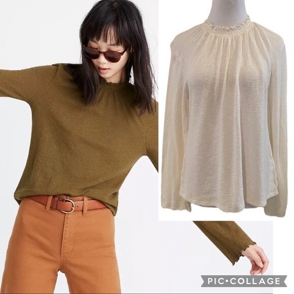 Madewell Tops - Madewell Texture & Thread Cream Ruffled Mockneck Top Bell Sleeve Women's Medium